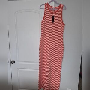 Fashion Nova Orange and White Chevron Maxi Dress